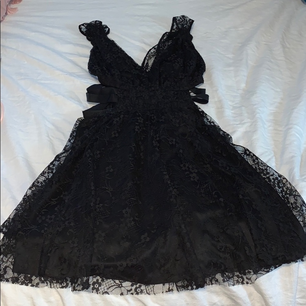 Lace Cutout Black Dress